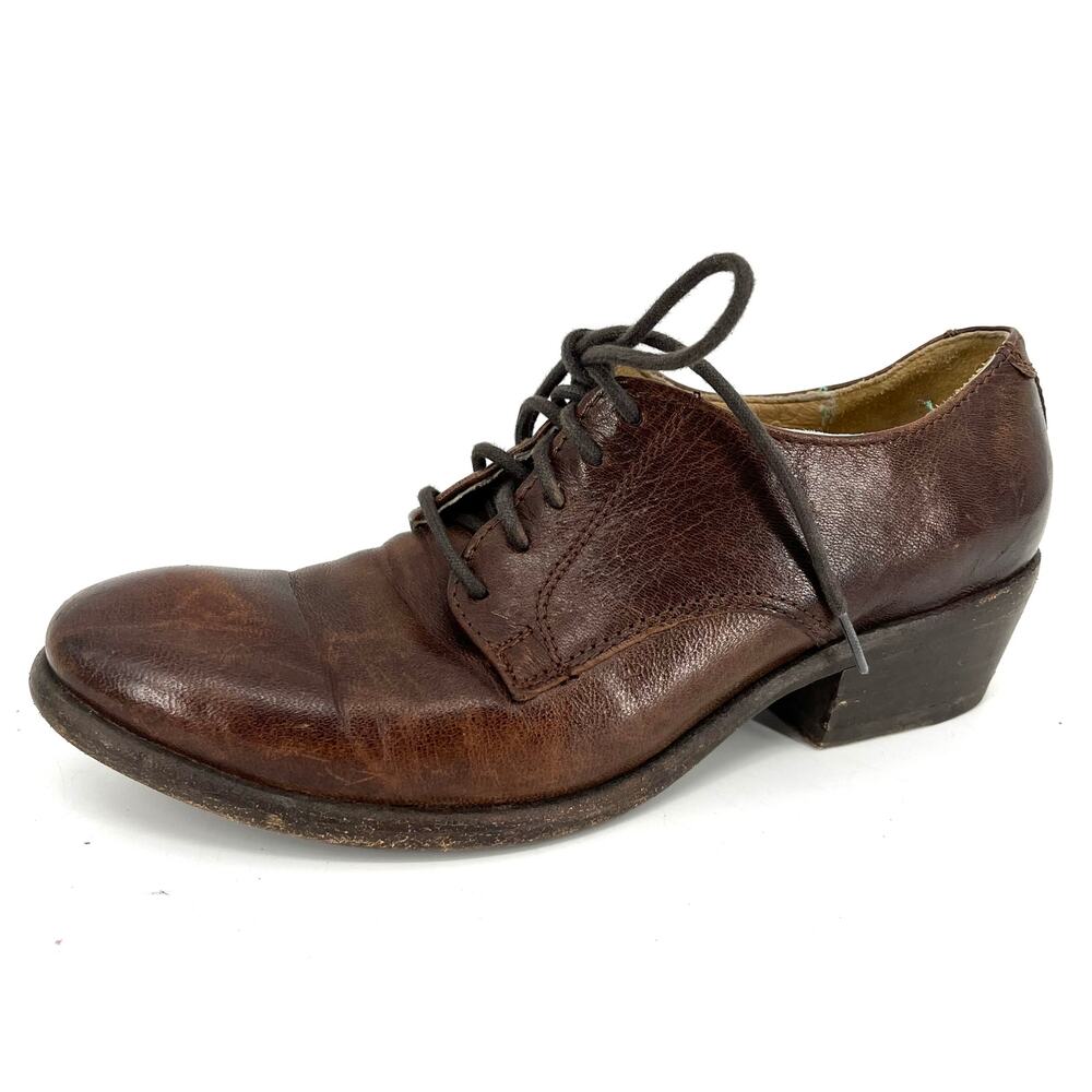 Frye Women's 6.5‎ Brown Leather Carson Oxford Derby Lace up Low Heel